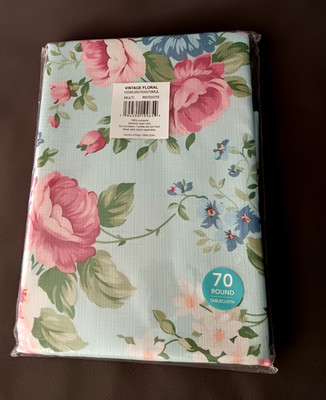 Elrene Vintage Look Floral Garden Round 70 inch tablecloth NIB