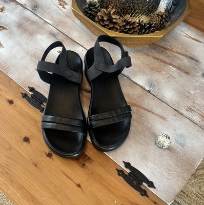 ECCO Flowt Wedge LX Leather Sandals Black 4o 