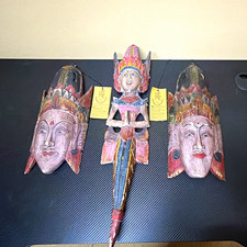 Hand Carved Hand Painted Indonesian Wood Wall Masks Lot of 3 Handmade originals