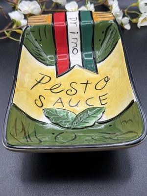 Clay Art Italiano Pesto Sauce Serving Bowl Hand Painted Tuscan Decor
