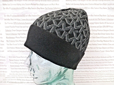 MICHAEL KORS Fold-Up Beanie Herren Schwarz Skull Cap Allover MK Logo Beanies NEU