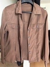 Vintage 90s Brown Tencel Utility Jacket Removable Shoulder Pads Button Up S/M