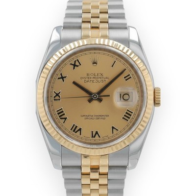 Rolex Datejust 116233 Two-Tone 18KY & SS Champagne Roman Jubilee 36mm Mens Watch