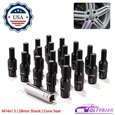 20x M14x1.5 Black Wheel Lug Bolt 28mm Shank Cone Seat Stud for Most Aftermarket
