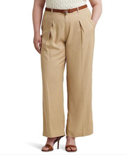 Lauren Ralph Lauren Pleated Twill Wide-Leg Pants Birch Tan Plus Size 18W
