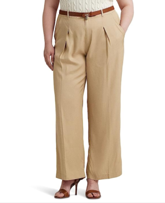 Lauren Ralph Lauren Pleated Twill Wide-Leg Pants Birch Tan Plus