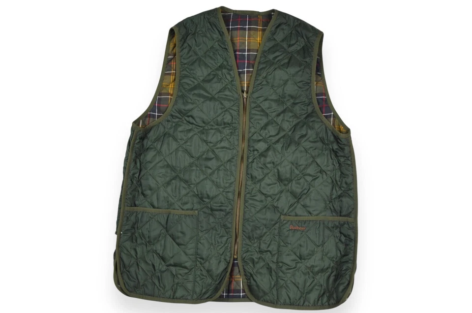 Barbour Waistcoat Zip Quilted Vest Liner Classic Tartan England Size 44 - Image 3 of 4