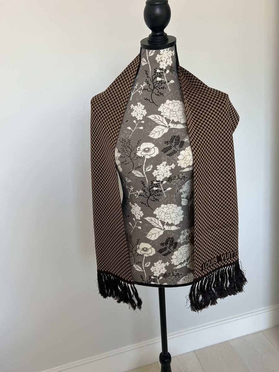 Auth LOUIS VUITTON Black Brown Damier Silk Fringe Scarf | eBay