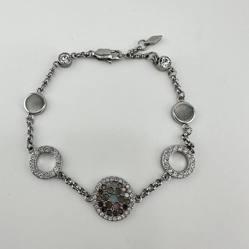 "Brazalete de 6,75"" con incrustación de mosaico de abulón fósil con acento de microcristal tono plata" Foto 4 de 4