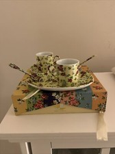 Floral Set of 2:Coffee Tea CUP PLATE SPOON Classic Coffee Tea Set In Box