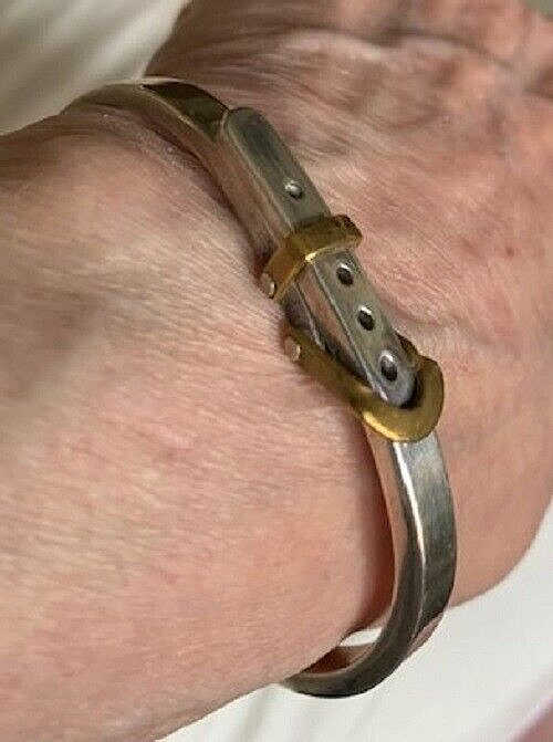 VINTAGE MEXICAN STERLING & BRASS BELT BUCKLE BANGLE BRACELET | eBay