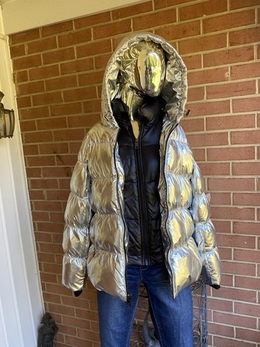 Michael Kors Ciré Shine Hooded Puffer Coat Jacket Silver S $295 Nwt - Picture 4 of 17