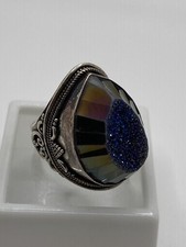 Sterling Silver Blue Druzy Quartz Ring Size 8