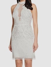 $499 Adrianna Papell Women White Embellished Halter Sheath Illusion Dress Size 4