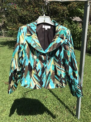 Suit Studio Jacket Size 14, Blue-Green Multi Colored Jacket