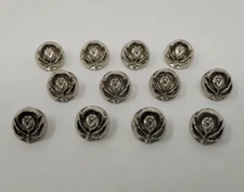 12 pcs Rose Head Silver Molded Plastic Craft Sewing Shank Buttons 13mm VTG