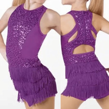 WEISSMAN Dance Costume purple Fringe flapper GOOD TO BE ALIVE 11109 LA adult