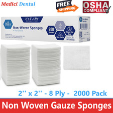 2x2 Non Woven Sponges 8-Ply, Non-Sterile Cotton Dental Gauze 2000 Pack 