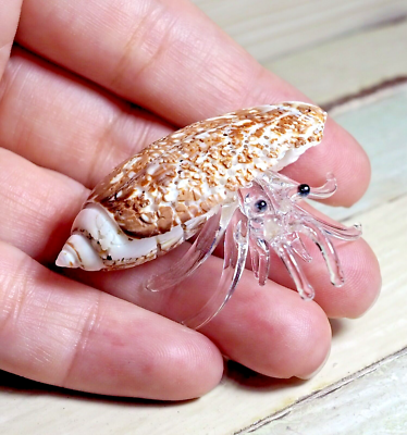 Seashell HERMIT CRAB handmade blown glass figurine Home Decor Gift
