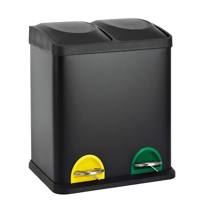 SVITA TC2X15 Küchen-Eimer 30L Abfalleimer 2er-Mülleimer Treteimer Stahl Schwarz - Bild 1 von 4