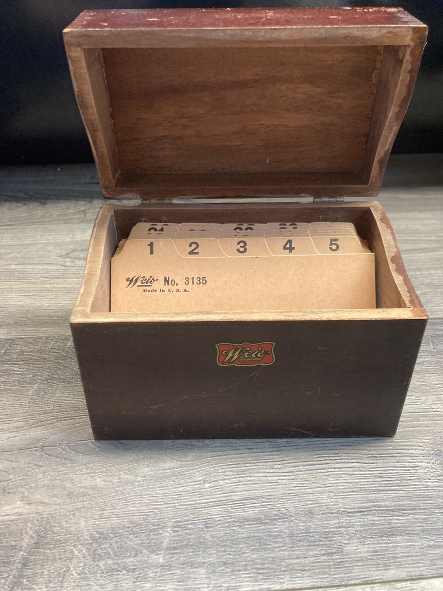 Vintage Weis Wooden Dovetailed Recipe Box, Brass Hinges, Monroe