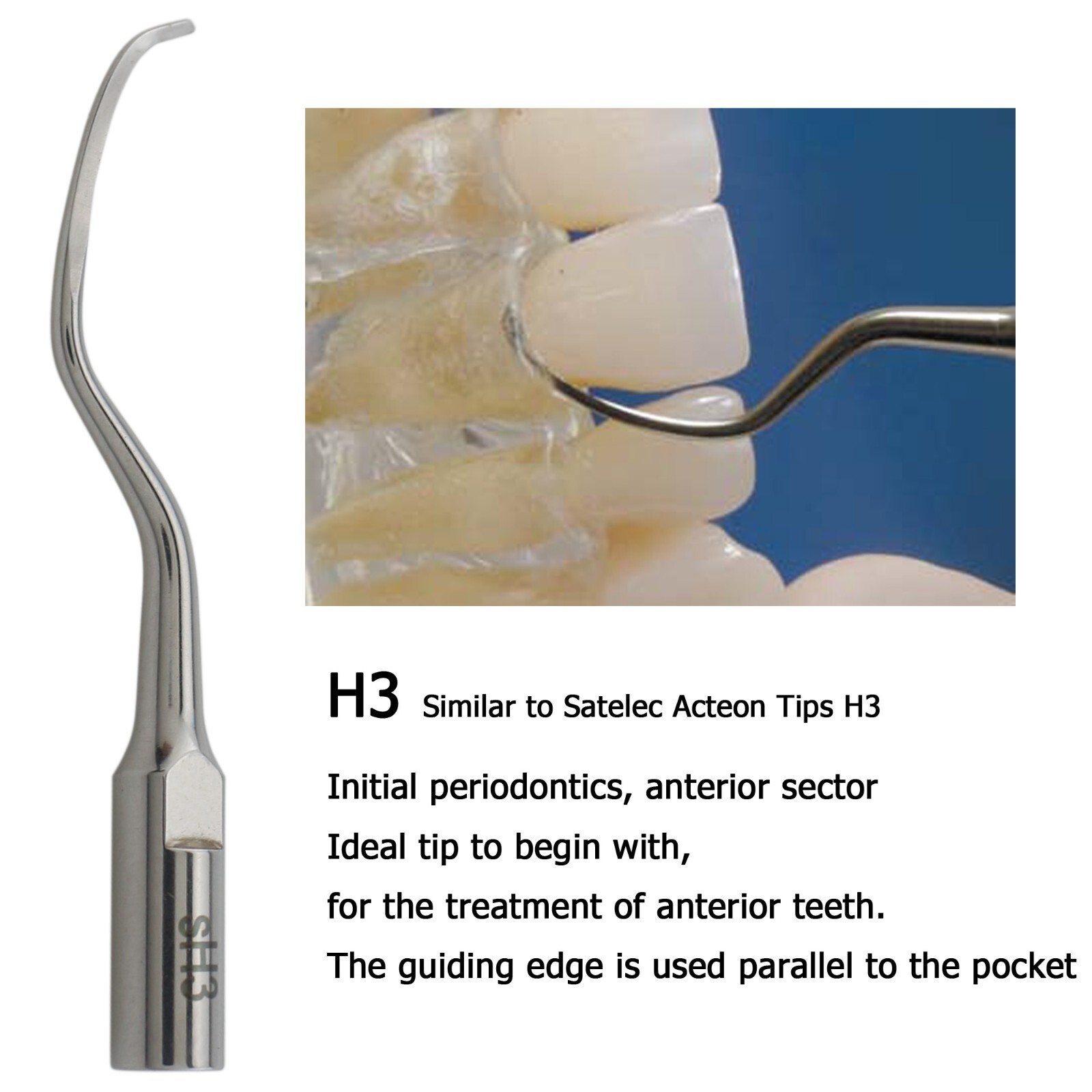 Satelec ACTEON Dental Ultrasonic Scaler Tips H3 Periodontal Curette DTE