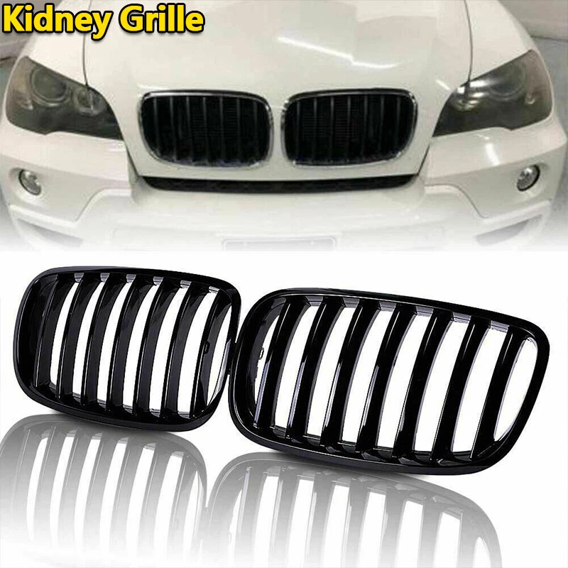 Pair Front Hood Kidney Grille Grill  Gloss Black For BMW X5 E70 X6 E71 2007-2013 Foto 2 de 4