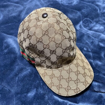GUCCI Size L Original GG Canvas Baseball Cap Brown Made in Italy