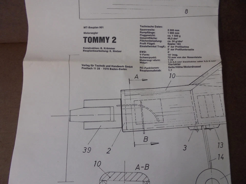 Bauplan Tommy 2 Motorsegler Plan im Maßstab 1:1 - Bild 2 von 2