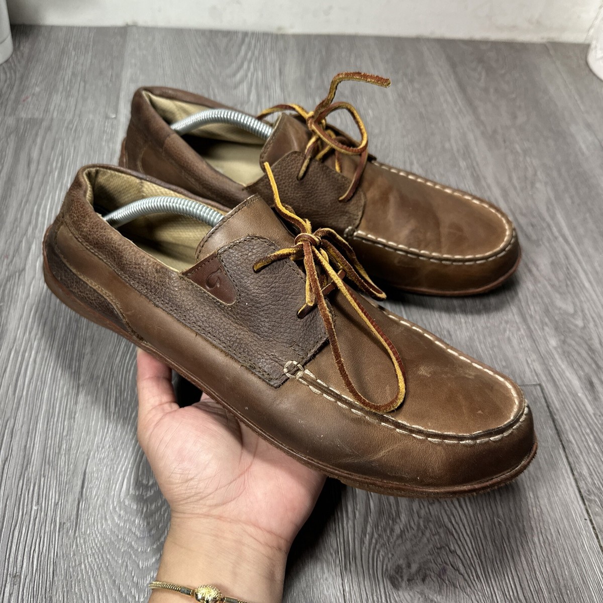 OLUKAI Size 12 Mano BrownLeather Men display picture 2