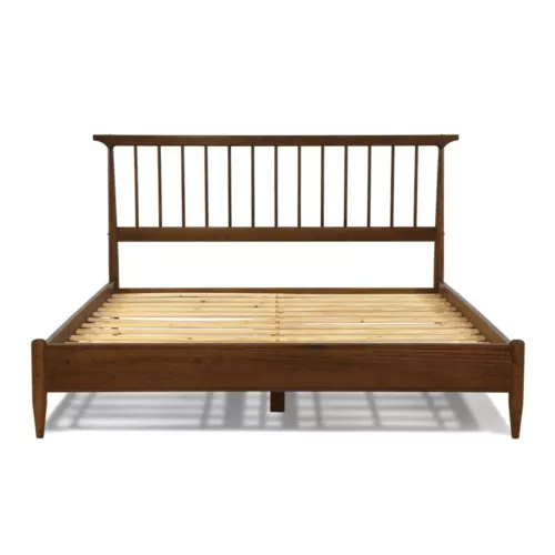 Mid Century Modern Platform Bed Frame Headboard Queen Solid Wood Walnut Brown