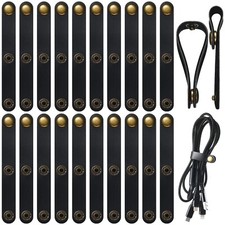 Flutesan 24 Pieces Leather Cable Straps Leather Cord Organizers 2 in 1 Portab...