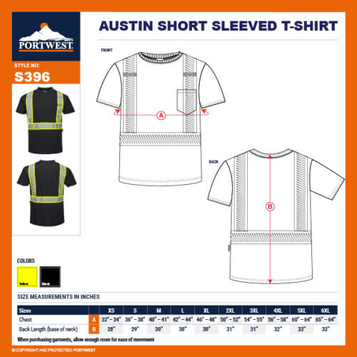 Portwest S396 Iona Short Sleeve Safety Work T Shirt with HiVis Reflective Tape - Picture 3 of 3