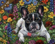French Bulldog dog painting by a vibrant spring garden  8x10 Print 