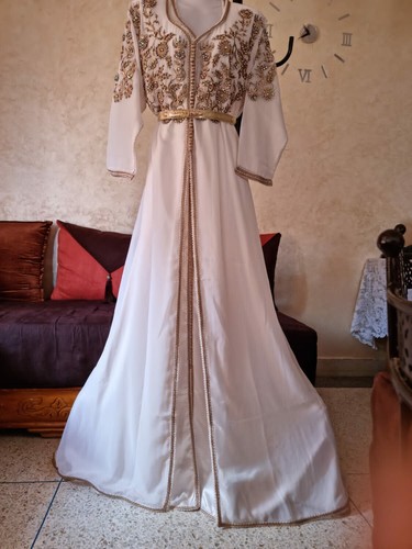 Moroccan caftan takchita kaftan dress farasha dubai chiffon ivory handmade.