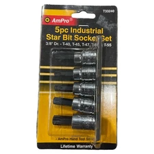 Ampro 5 Pc Industrial Star Bit Socket Set. T33240 (J)