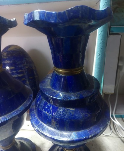 Vaso artigianale in lapislazzuli naturale set 2 pezzi oltre 8,90 libbre dall'Afghanistan - Foto 8 di 10