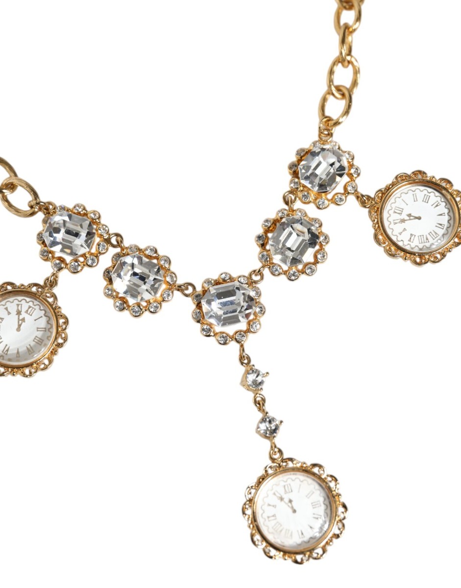 アクセサリー Dolce & Gabbana clock chain necklace DOLCE & GABBANA Necklace Gold Chain Brass Crystal Clock