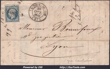 FRANCE N°10 SUR LETTRE PC 3387 + CAD TYPE 14 LA TOUR DU PIN ISERE DU 29/10/1854
