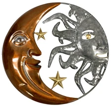 THE JOY TREE Metal Moon Sun Stars Wall Décor - Metal Copper Gold Silver, 14"