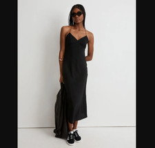 Madewell NEW NWT Womens 2 Black Layton Midi Slip Dress