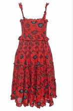 Ulla Johnson Adyna Midi Dress in Red Poppy Floral Ruffled Tiered Size 0