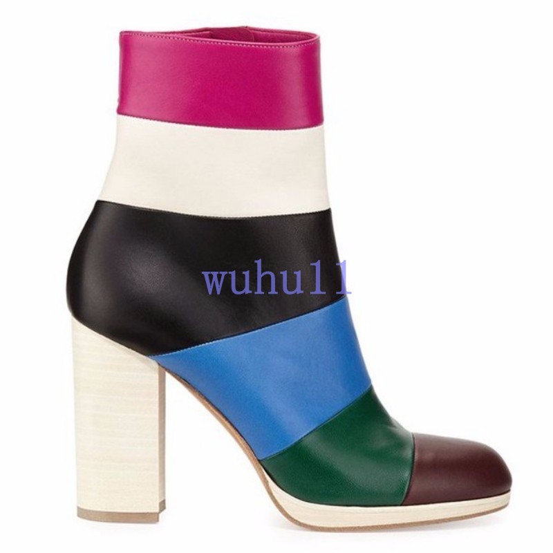 Wuhu para mujeres Punta Color a juego con Cremallera Bloque Tacón Alto Punta mujeres rojoonda botas al Tobillo Zapatos d1540c Wuhu para mujeres Punta Color a juego con Cremallera Bloque Tacón Alto Punta mujeres rojoonda botas al Tobillo Zapatos d1540c