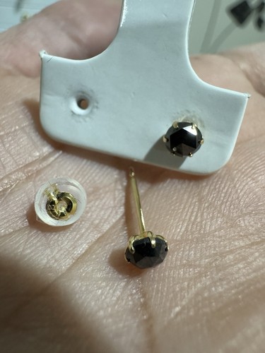 Black Diamond in Real 18k Stud Earrings with Stamp - Picture 5 of 6