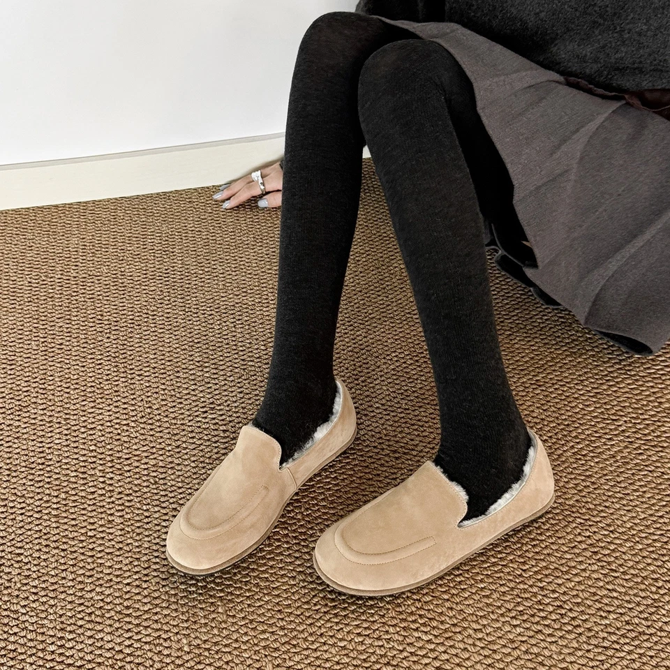 Теплый плоский мех туфли зимние женские меха подкладка мокасины поскользнуться на замшевые кожаные туфли - Изображение 2 из 4