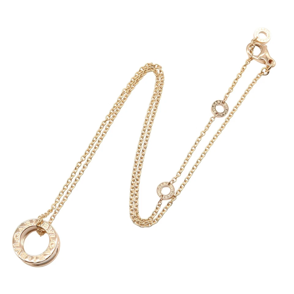 Collar Cerámica BVLGARI B-zero1 18KPG Oro Rosa Blanco Usado Unisex Colgante Foto 2 de 4