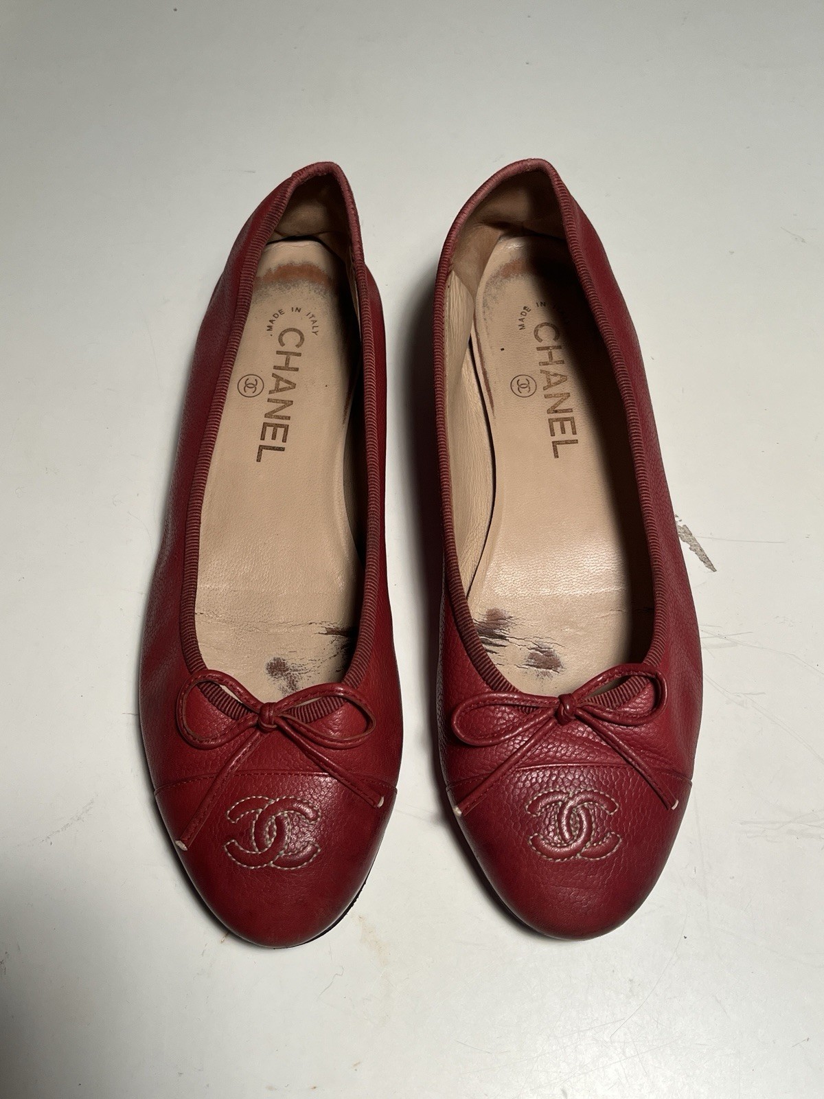 Chanel Cavi Leather Size 38.5 Rouge Red Ballet Flats