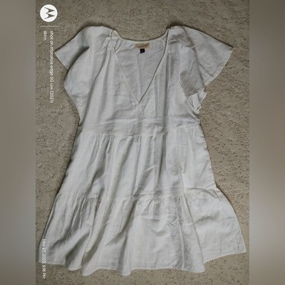 Universal Thread White V-Neck Dress Size Medium Linen Rayon