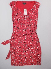 Lauren Ralph Lauren Dress Womens 10 Red Floral Print Wrap Sheath Ruched Jersey