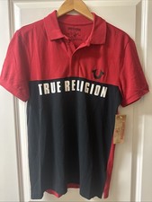 True Religion Polo Shirt Mens S Red /Blk Short Sleeve Football Polo 79 NEW